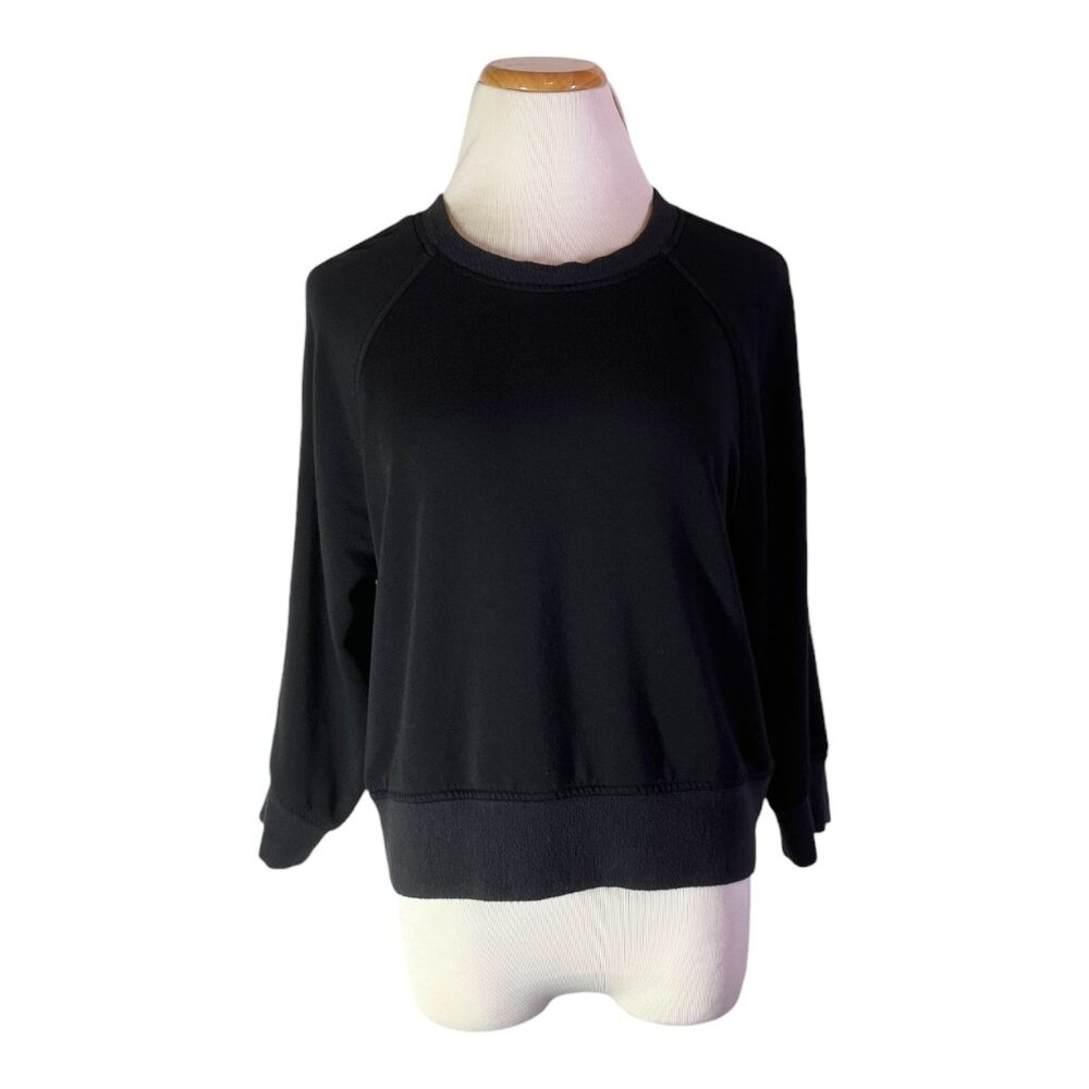 Beautiful People Size P Black Cropped Sweatshirt 3/4 Sleeves Soft Fleece
